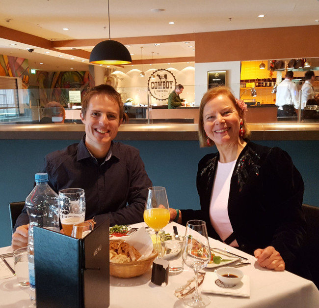 A.K. celebrating her son's PhD in July 2017.